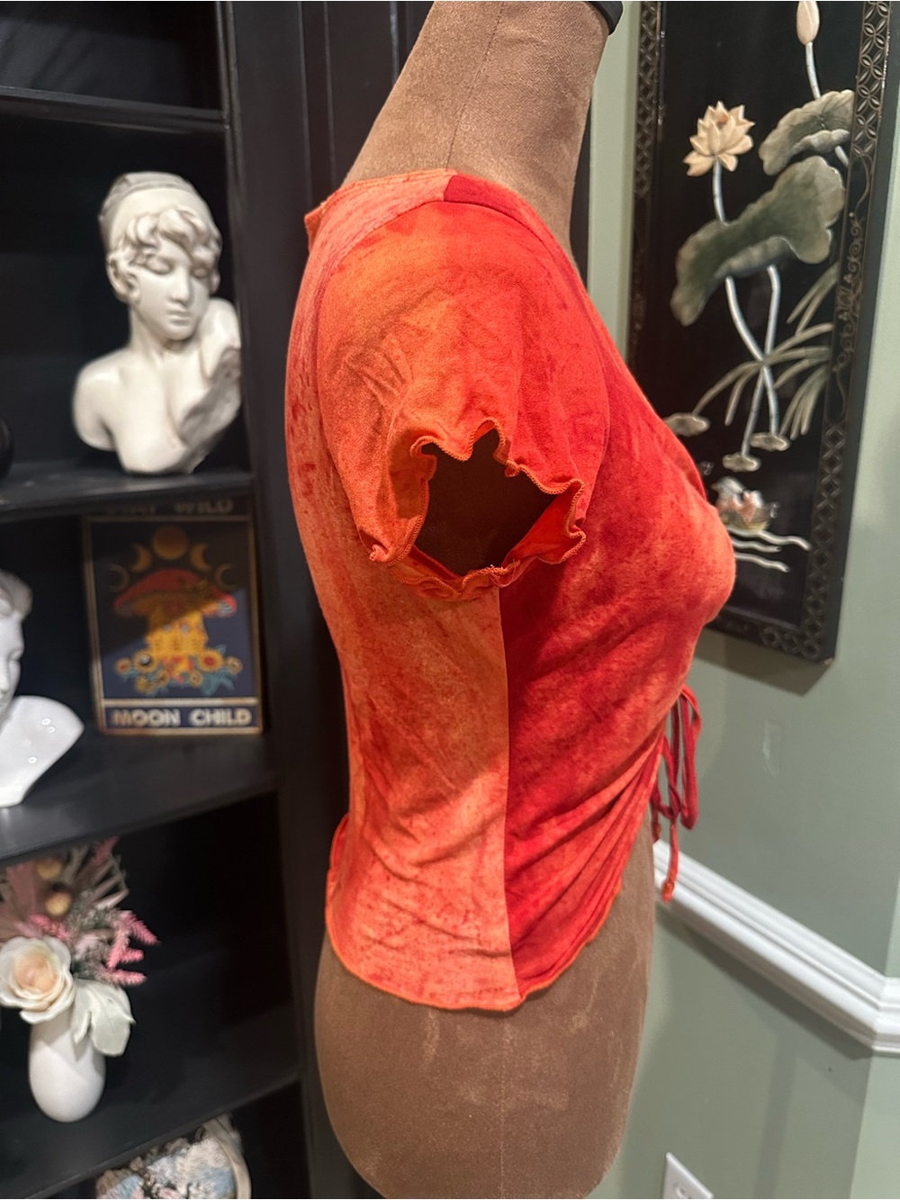 Evolution Fire Red & Orange Ruched Rave Top – Size Small - Picture 7 of 9